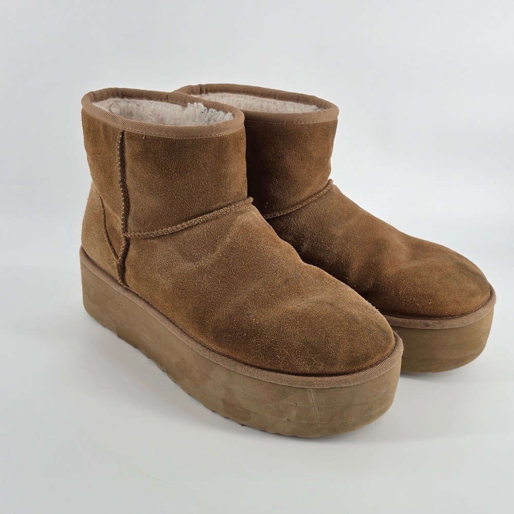 UGG Classic Mini Platform Women 11 Chestnut Suede Boots Cozycore Gorpcore Y2K